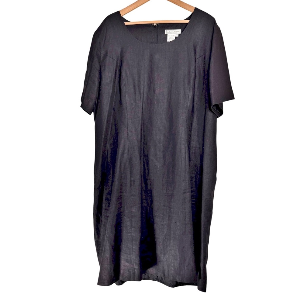 Stephanie Andrews VTG 100% Linen Black Short Sleeve Sheath Dress 20W Lagenlook